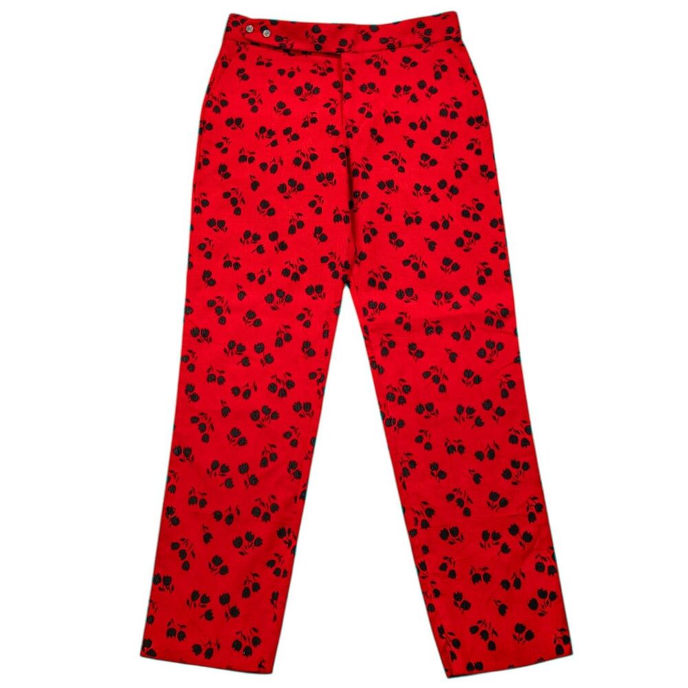 Mens 34 Gurkha Pants Red Black Floral Corduroy Flat Front Straight Fit Trousers